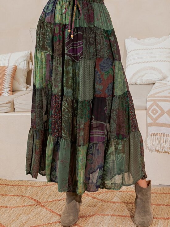 Young Threads Dresses & Skirts - Rustic Boho Patchwork Maxi Skirt Plus